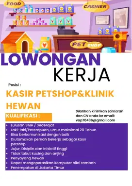 Lowongan kerja petshop/klinik hewan