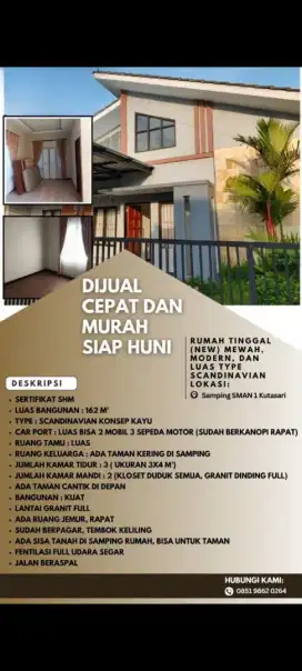 Dijual Cepat, Murah Rumah Siap Huni, New, Mewah