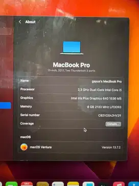 Macbook Pro 2017 256 gb