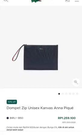 Tas handbag lacoste anna pique canvas zip coated