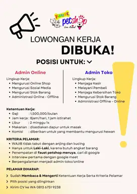 Admin Toko dan Admin Online Dicari