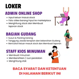 LOWONGAN KERJA ADMIN , GUDANG , STAFF KIOS