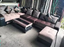 Sofa engkel dua cokelat hitam