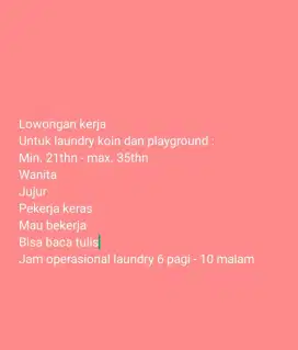 Lowongan kerja laundry koin dan playground