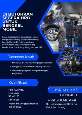 DI BUTUHKAN SEGERA HRD UNTUK BENGKEL UNDERSTEEL