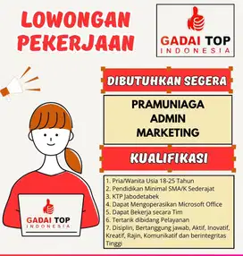 Lowongan Kerja Admin Pramuniaga Marketing