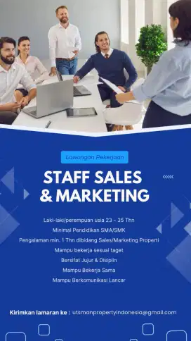 DIBUTUHKAN STAFF SALES & MARKETING PROPERTI