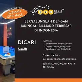 Lowongan kerja KASIR billiard cabang JOGJAKARTA