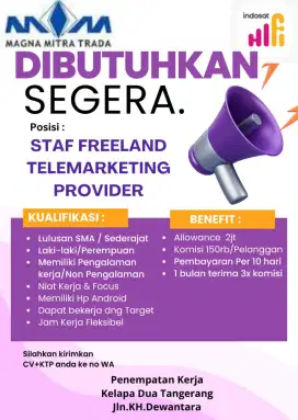 LOWONGAN KERJA Staff Freeland Telemarketing Provider