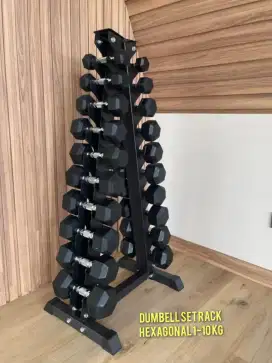 DUMBELL SET RACK HEXAGONAL ALAT FITNESS TOTAL GYM