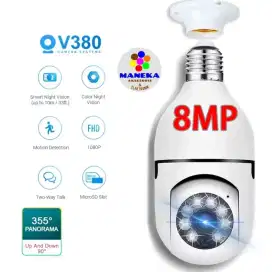 CCTV Lampu V380 HD 8MP Kamera Wifi Bohlam Putar 360 IP Camera Wireless