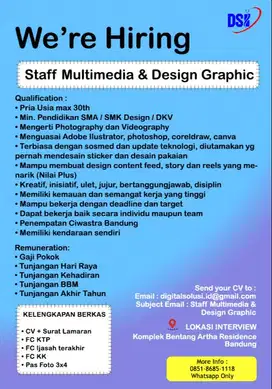 DIBUTUHKAN SEGERA STAFF MULTIMEDIA & DESIGN GRAPHIC