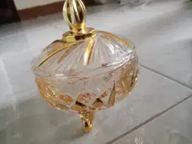 Candy Pot / Toples Kaca / Tempat Permen Kaca Aksen Gold