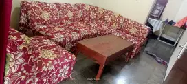 Meja kursi sofa jati bekas kain baru ganti