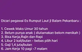 Dicari karyawan untuk jaga es rumput laut