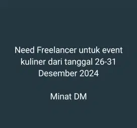 Dicari freelance jaga stand kuliner