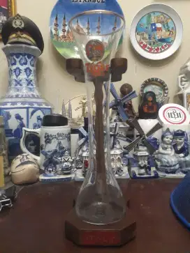 Antik vintage gelas kristal tinggi ada penyangga tiger beer italy