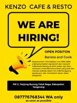 Lowongan Barista dan Cook