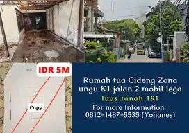 Jual Cepat Rumah tua 191mtr Cideng Zona ungu K1 jalan 2 mobil lega