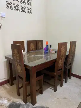 Meja makan jati kursi 6