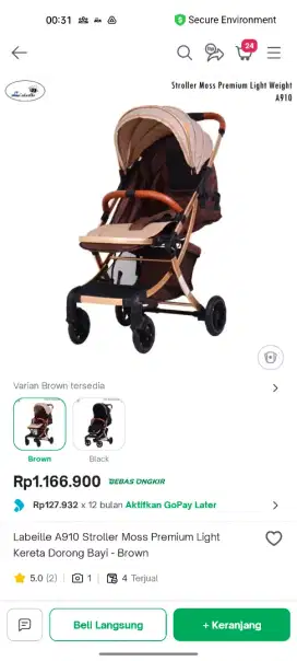 Stroller bayi labeille moss brown