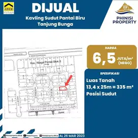 DIJUAL TANAH KAVLING SUDUT DI VILLA PANTAI BIRU TANJUNG BUNGA