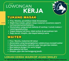 Lowongan tukang masak/koki dan waiter/waitress untuk warkop  / cafe