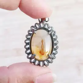 Liontin Batu Natural Anggur Pacitan / Agate Chalcedony Motif Api