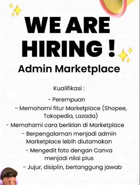 Dibutuhkan Admin Online Shope daerah PIK