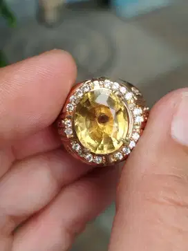 Batu yellow citrine 8.83 crat ring alpaka memo GRI TOP kristal bersih