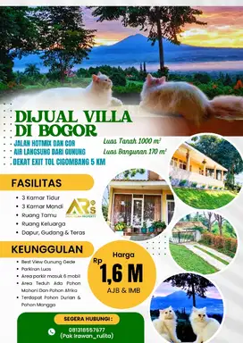 Dijual Villa di Bogor View City Light Gunung Gede Harga Murah