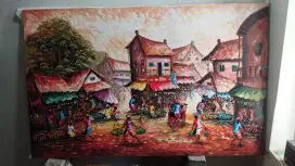 Jual lukisan tema pasar tradisional timbul asli lngsung perajin