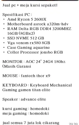 Jual PC fullset