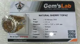 Cincin Natural Sherry Topaz 2.21 Ct Mewah Bermemo