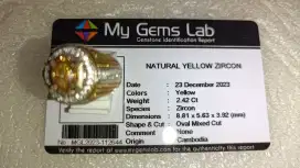 Cincin Natural Yellow Zircon 2.42 Ct Mewah Bermemo