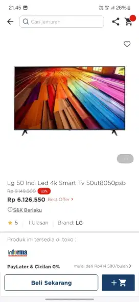 Promo tv 50 inc LG smart tv