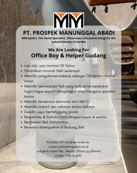 DIBUTUHKAN OFFICE BOY MERANGKAP TENAGA BONGKAR MUAT