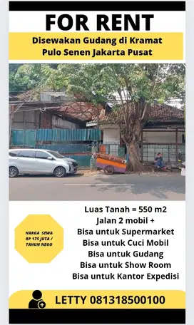 Disewakan Tempat Usaha Kramat Pulo  Rp 175 Juta / tahun Nego