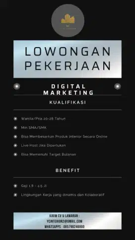 Lowongan pekerjaan Dibutuhkan Segera Digital Marketing