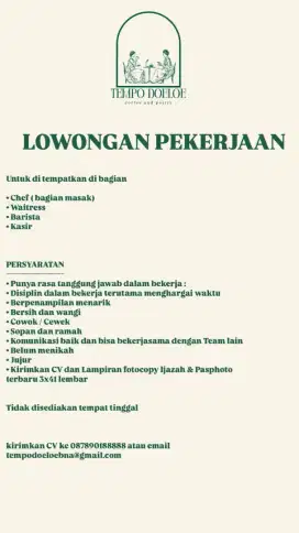 Dibuka loker untuk di cafe