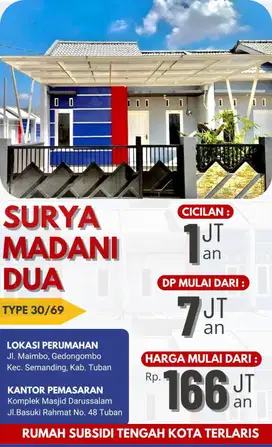 DI JUAL RUMAH SUBSIDI TENGAH KOTA TERLARIS SURYA MADANI DUA