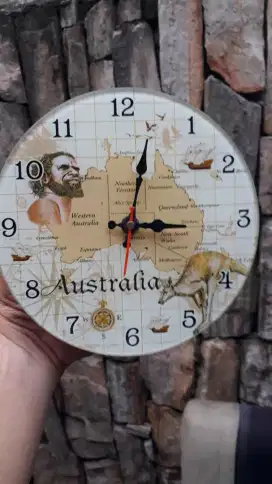 Antik vintage jam dinding/meja kaca souvenir negara australia mulus