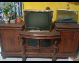 Meja TV jati asli