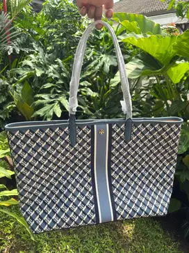 TORY BURCH Geo Logo Stripe Tote Navy [NEW]