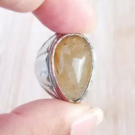 Cincin Batu Natural Kecubung Emas Cendana / Rutilated Quartz Big Size