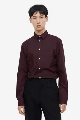 H&M Slim Fit Easy-iron shirt - Maroon XL