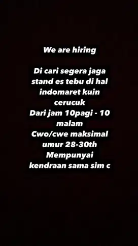 Di cari segera karyawan