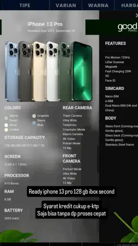 Ready second ibox iphone 13 pro 128GB proses kredit cepat dan mudah