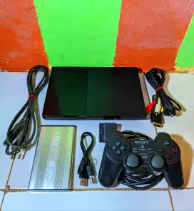 PS 2 Slim Seri 9 Matrix Multi, Hdd Luar Isi Game Banyak + Kaset.