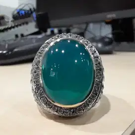Bacan doko bluishgreen HQ ring perak mewah